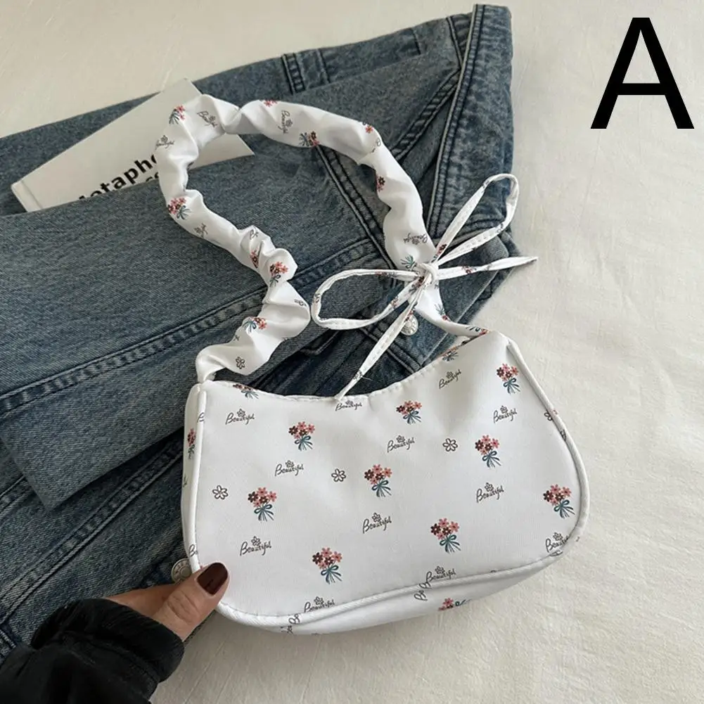 Women Small Corduroy Handbag Cute Pleated Shoulder Underarm Half Design Tote Bag Purse Moon Flower Purse Bag Print Little D7D9