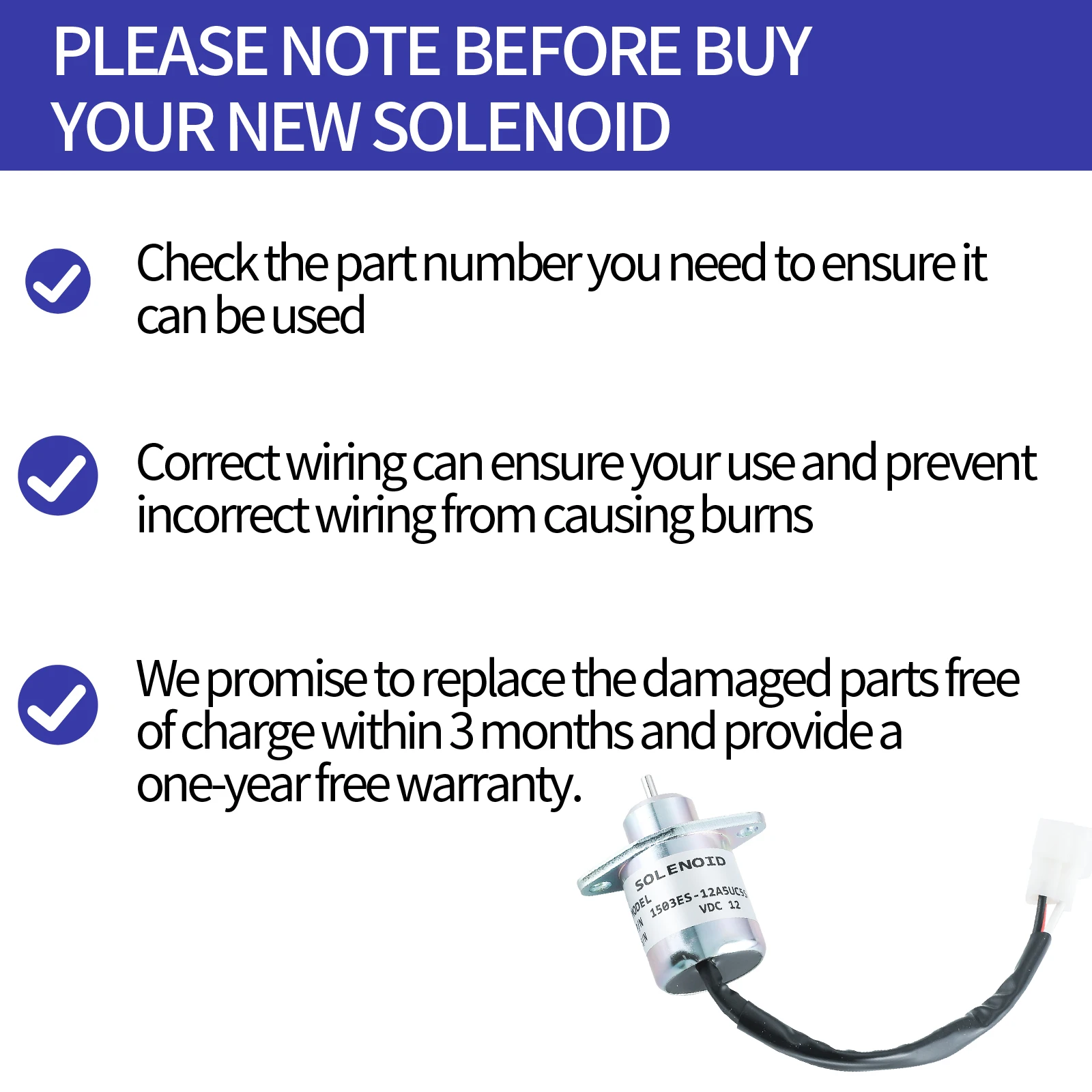 Fuel Shut Off Solenoid 17454-60010 1503ES-12A5UC5S SA-4569-T for Kubota D905 D1005 D1105 V1205 V1305 V1505T Diesel Engines 12VDC