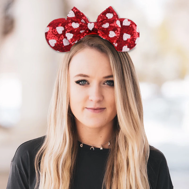 2024 Valentinstag Maus Ohren Stirnband Für Mädchen Frauen Pailletten Liebe 5 "Bogen Haarbänder Festival Party DIY Haar zubehör Femmes – Detail 19