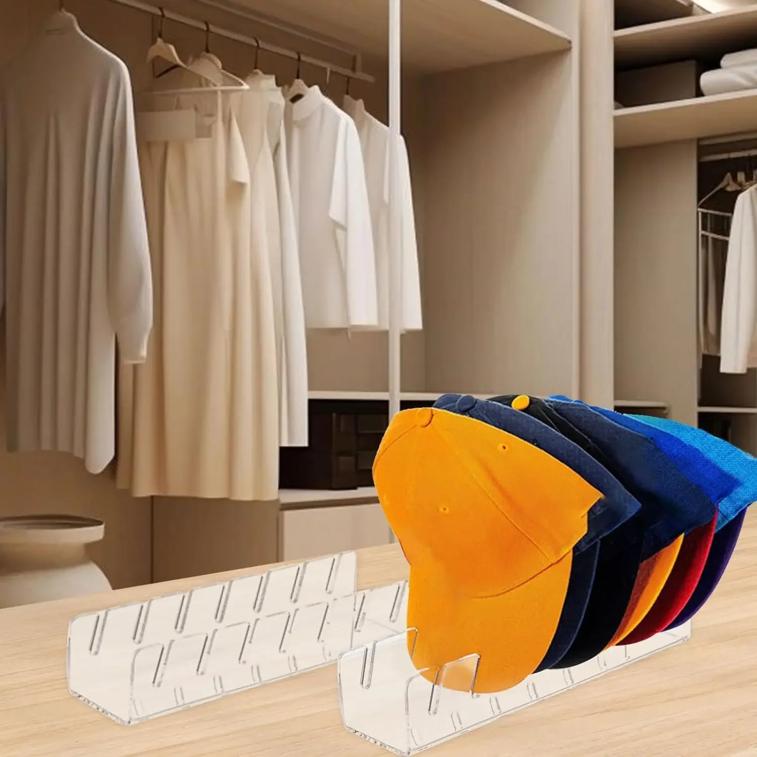 1pc/2pcs Acrylic Cap Storage Rack, Slotted Baseball Cap Display Rack, Can Accommodate 7 Baseball Caps Storage Organizers