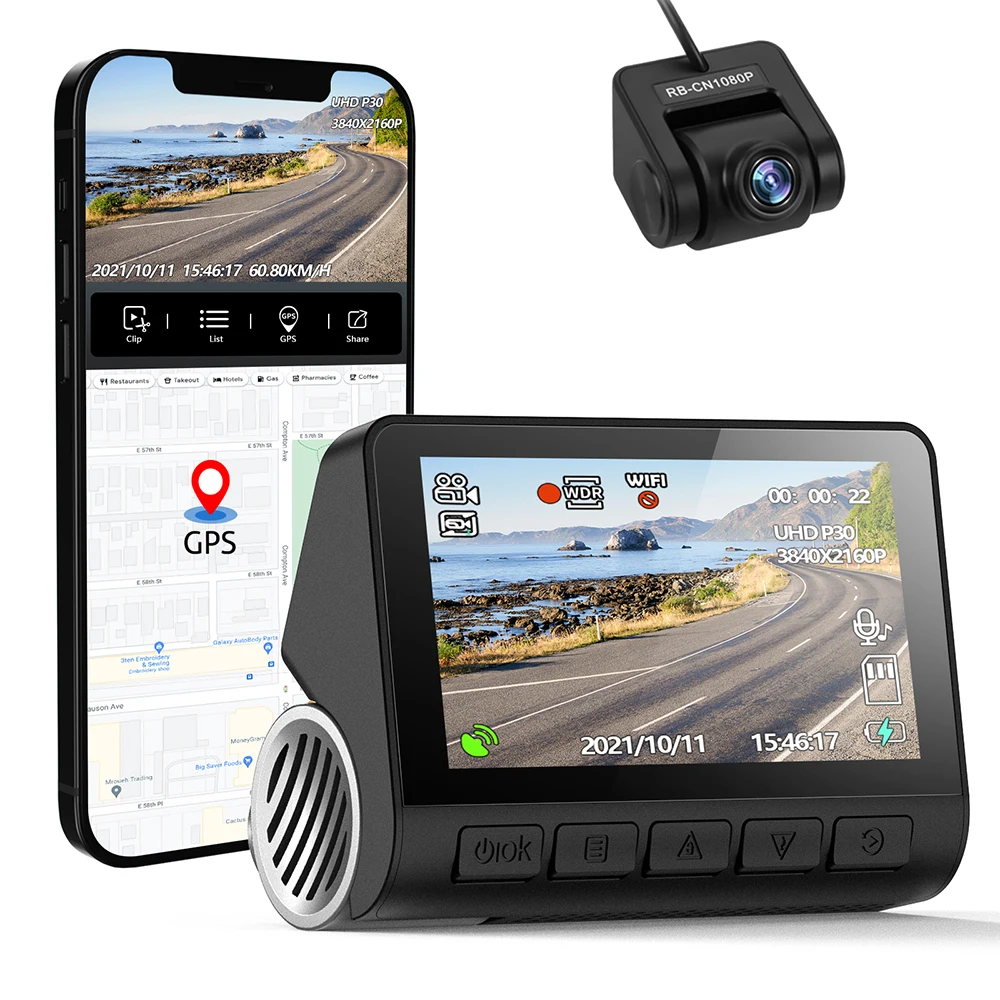 4K Dash Cam Built-in GPS WIFI Car DVR Support 2160P Rear Cam Video Recorder Night Vision WDR Driving Cam 24H Parking Surveilance rear mirror camera