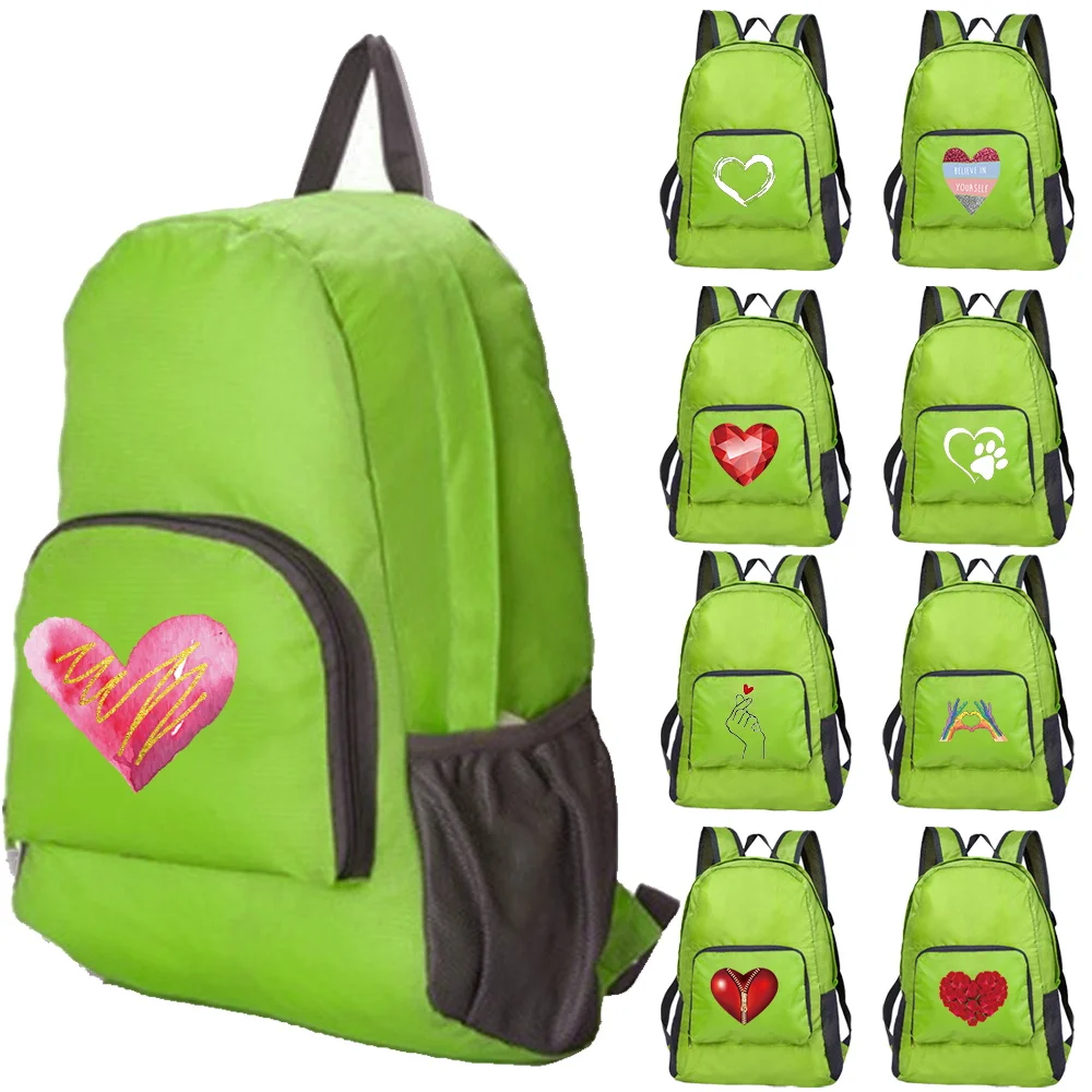 

Outdoor Travel Lightweight Portable Foldable Backpack Love Print Folding Green Bag Ultralight Pack for Women Men Hiking Daypack