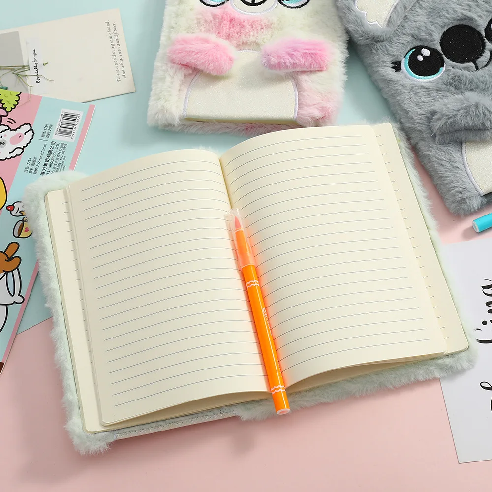 A5 Cute Girl Embroidered Cartoon Plush Notebook, Hand Book Student Prize Journal Record Diary Book 160 Pages 3