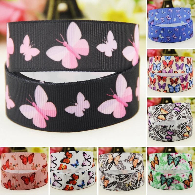 

22mm 25mm 38mm 75mm butterfly cartoon printed Grosgrain Ribbon party decoration 50 Yards satin ribbons
