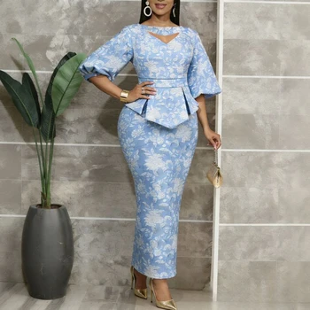 Women Jacquard Package Hip Dress Cut Out Boat Neck Half Puff Sleeves Peplum Weddings Church Evening Party Formal Occasions 1