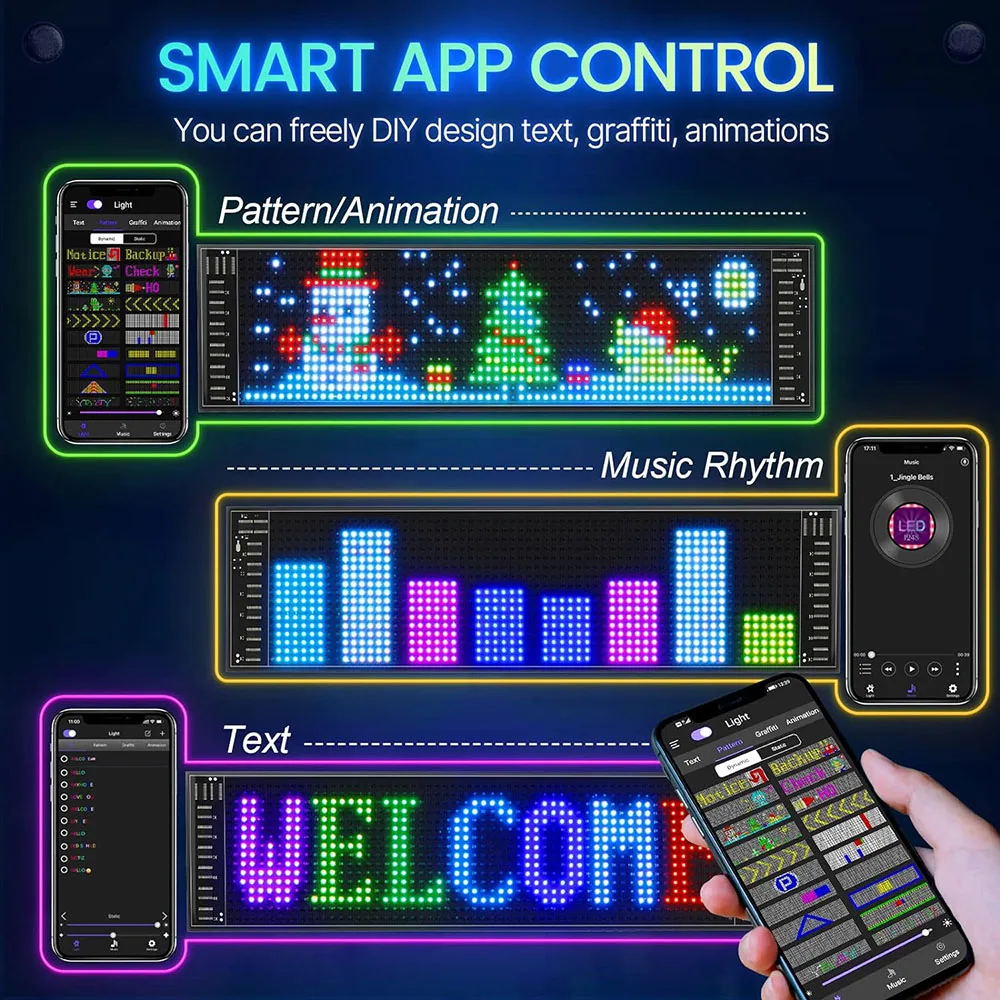 5V USB LED Matrix Pixel Panel Light Bluetooth App Control Scrolling Advertising LED Car Sign Animation Programmable For Car Shop