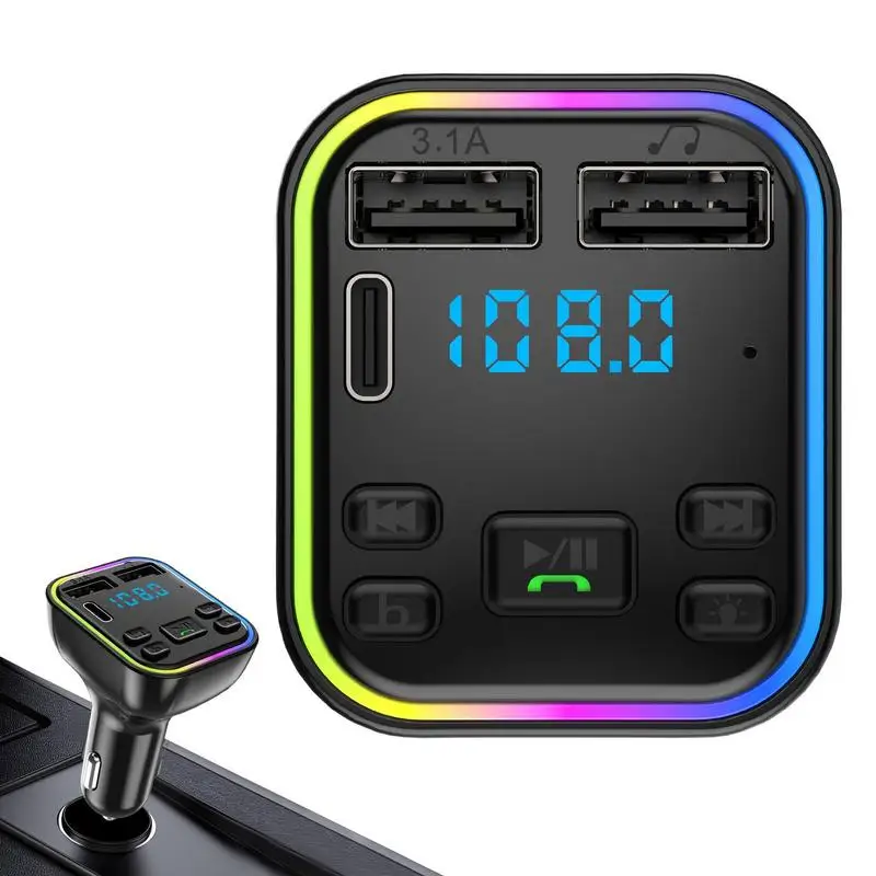 Car MP3 Player Radio Wireless Colored Lights 5.0 FM Transmitter Dual USB Charger Musical U Disk QC 3.0 PD 20W Hands-free Calling