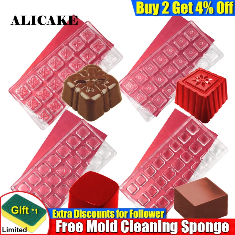 Moldes de barra de Chocolate de policarbonato 3D cuadrados, bandeja para panadería de Navidad, herramientas de pastelería, moldes para hornear con de de repostería y horneado| AliExpress