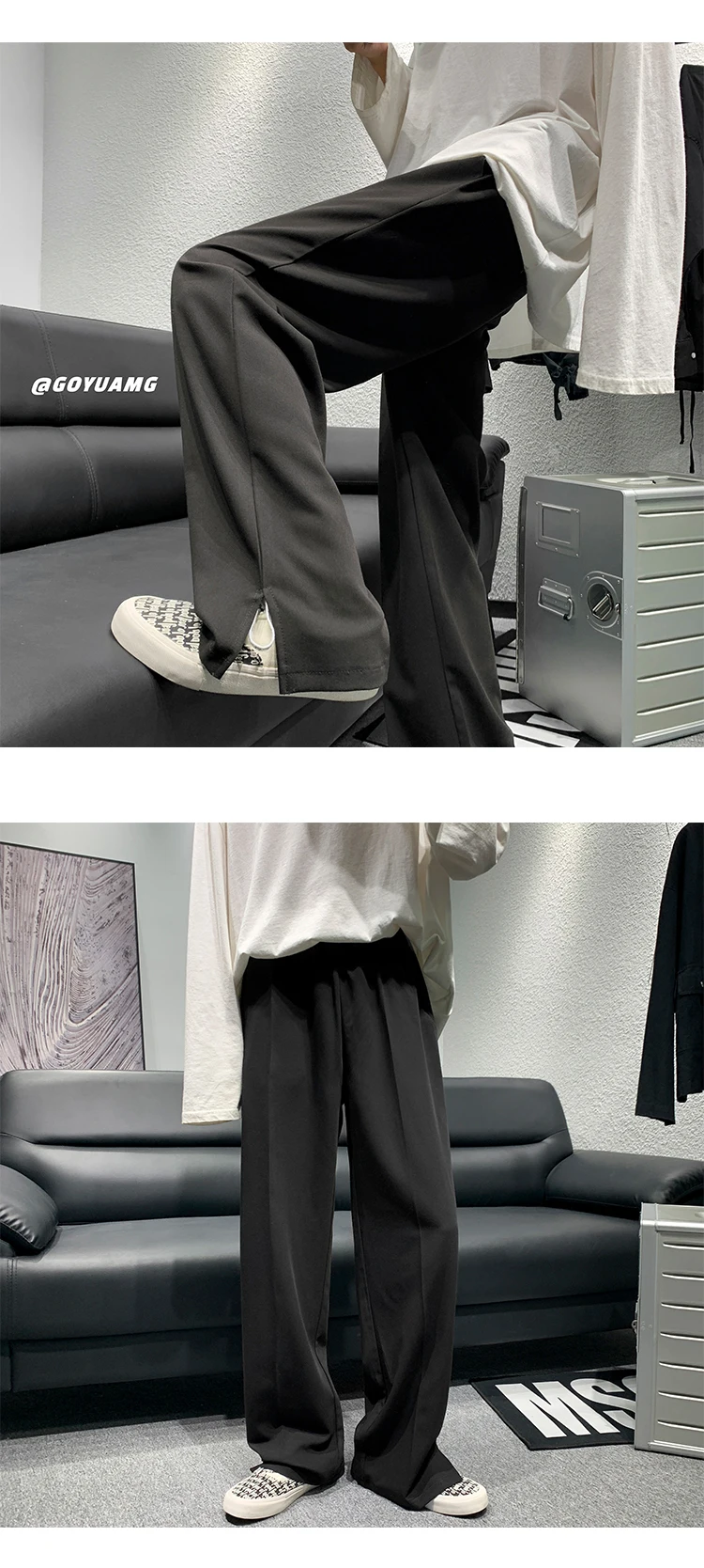 Description Picture 5 of itemSpring and Autumn Clothes New Self-made Mopping Pants Youth Popular Fashion Casual Straight Slit West Personality Men's Pants
