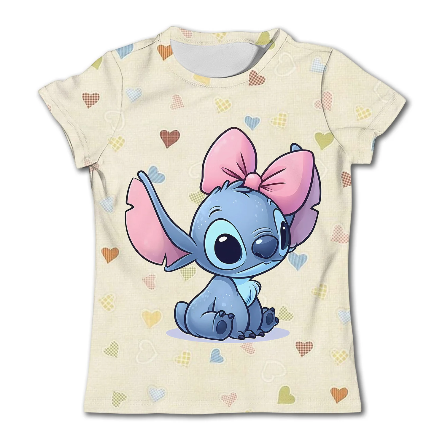 3-4Y Girls Disney Stitch T Shirts Summer Cute Cartoon Short Sleeve Children's Casual Clothing Quick Dry Tees T-shirt Kids' Top 3