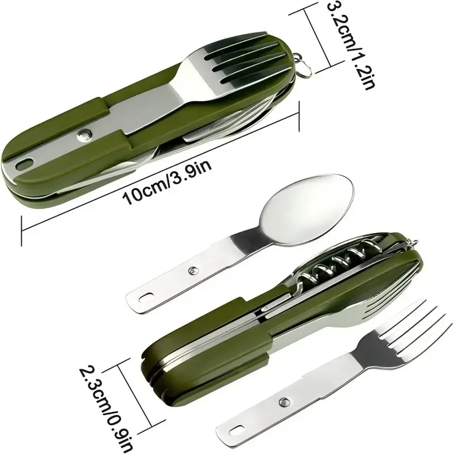 Camping Gear Portable Portable 5-in-1 Stainless Steel Travel Set, Multifunctional Folding Outdoor Utensils 2