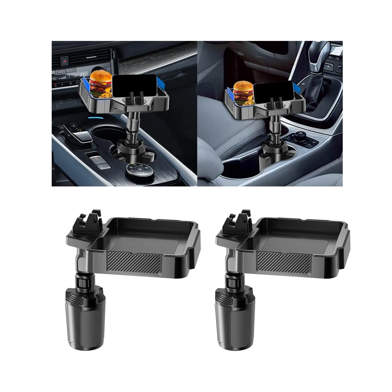 

2 IN 1 Car Cup Drink Holder Tray Stretchable Dinner Tray Accessory Easy to Install Rotating Car Cup Holder Tray Table