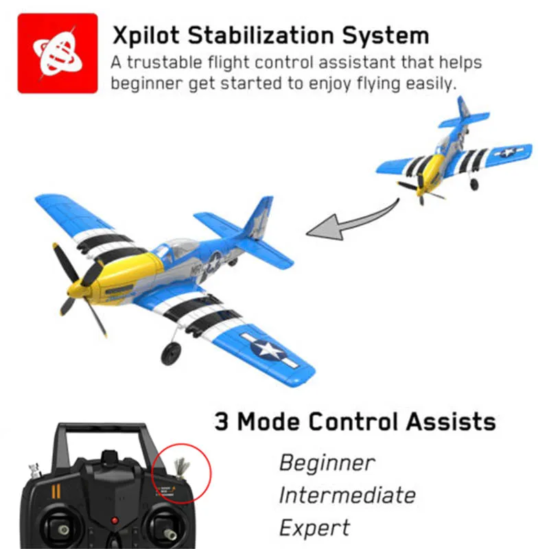 P51 Mustang RC Airplane  2.4G 4CH 6 Axis 400mm Wingspan RC Aircraft One Key Aerobatic RTF Glider Plane Toys Gifts 3