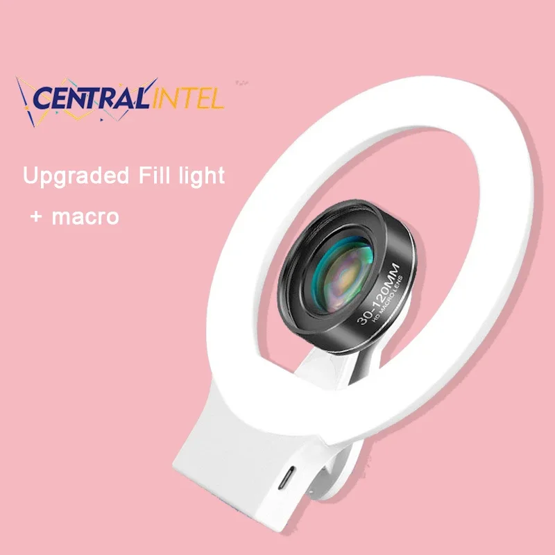 15Xmacro 렌즈 채워진 링 라이트, 셀카 라이트 카메라 렌즈, 플래시 폰 휴대용 라이트, 스마트폰용 LED 리모컨 포함