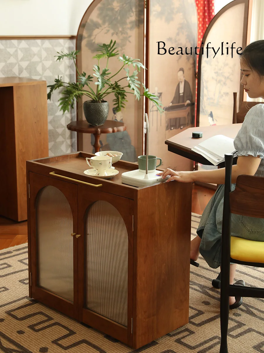 

Simple Retro Portable Tea Sofa Side Cabinet Solid Wood Retro Wall Simple Trolley Cabinet