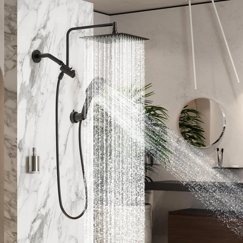Rain Shower Heads with Handheld Spray Combo, 10 Inch High Pressure Rainfall Shower Head with 11" Extension Arm 2