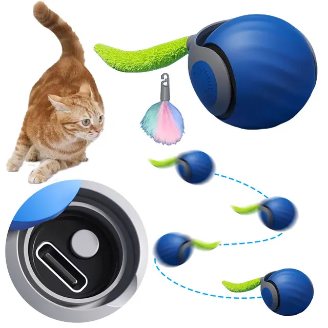 WAKHJAKT Automatic Cat Toy / Puppy Dog Toy - Interactive Motorized Ball With 5 Attachments