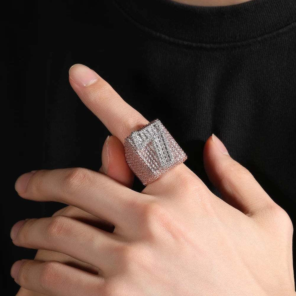 UWIN Custom Letter Rings for Men Full Iced Out Baguettecz Numbers Cubic Zirconia Fashion Rings Hip Hop Jewelry for Rappers