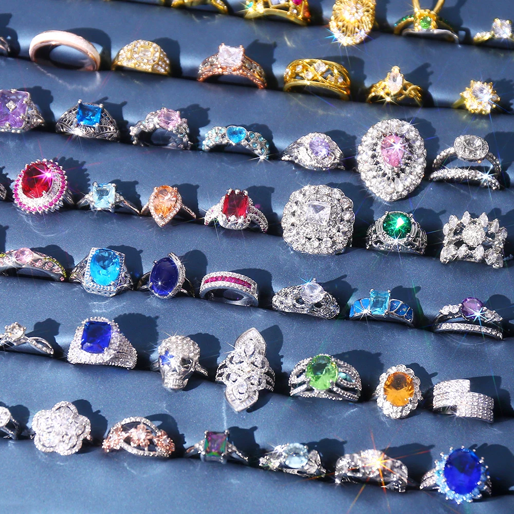 Wholesale Jewelry lots 20pcs Big Charm Mixed Cubic zircon Silver P Women Rings 