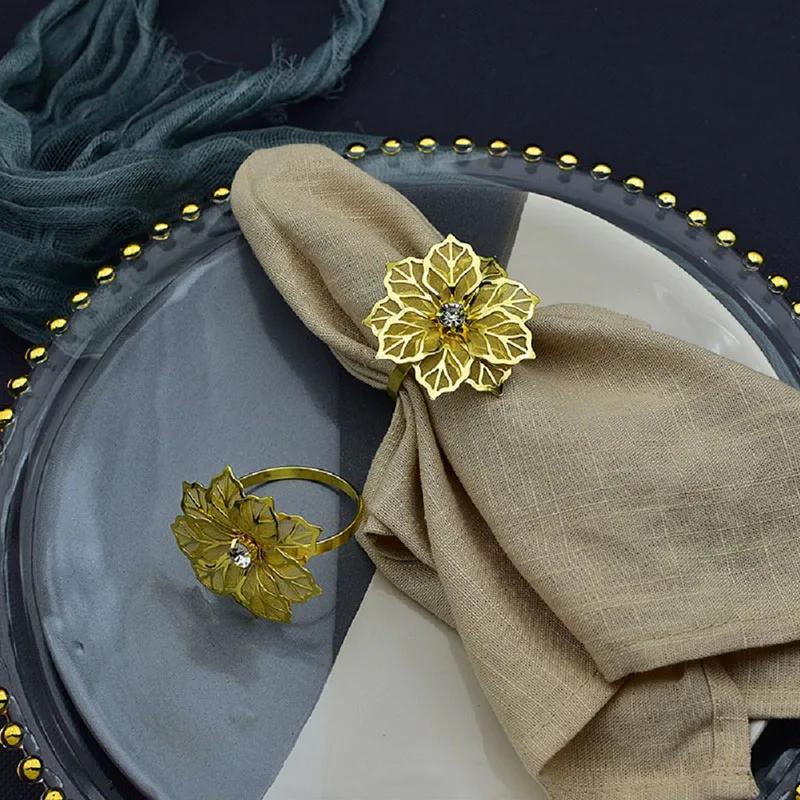 Napkin ring 6pcs gold silver napkin ring chairs buckles wedding event decoration crafts rhinestone holder handmade party supplies
