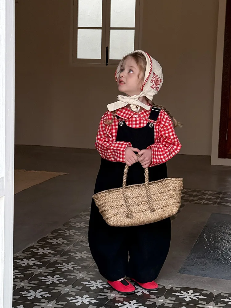 2025 Spring New Children Loose Overalls Cotton Boys Fashion Casual Pants Baby Girls Versatile Strap Trousers Kids Clothes