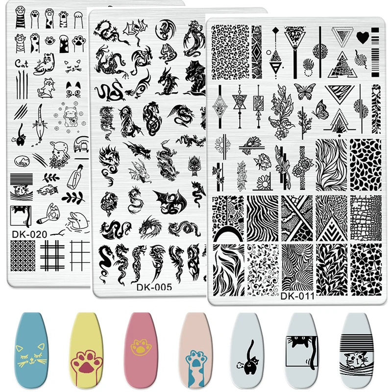 Snake Leopard Nail Stamping Plates Cute Animal Dragon Cat Sanke Brand Logo Design Printing Plates Nails Art Stencil Stamp Tools