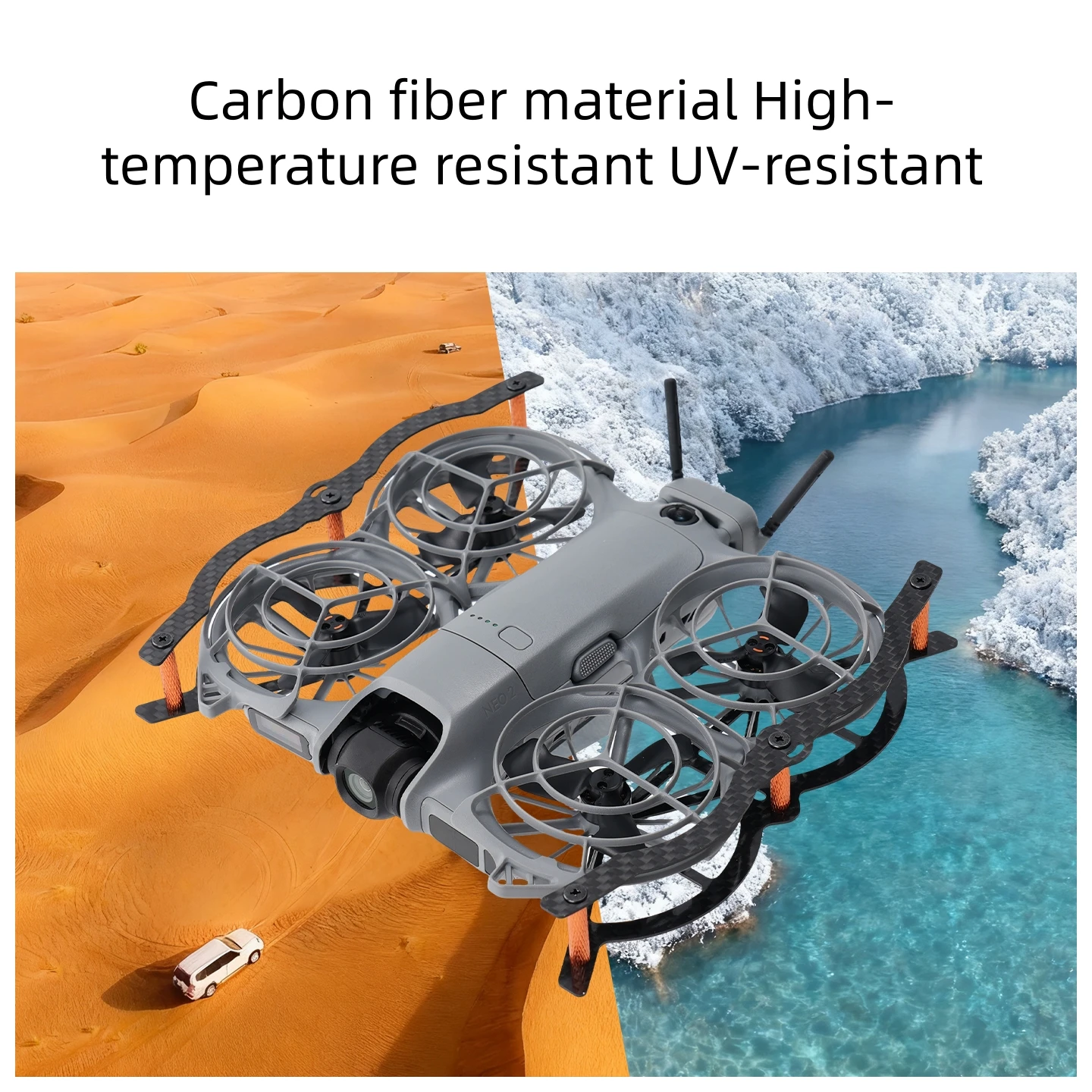 Housse de protection en fibre de carbone pour DJI NEO 2 installée sur le drone, protection anti-collision