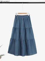 Autumn Elastic Waist Solid Skirts ZANZEA Fashion Women Denim Blue Skirt Elegant A-line Work Overskirts Casual Loose Holiday Jupe - Image 4