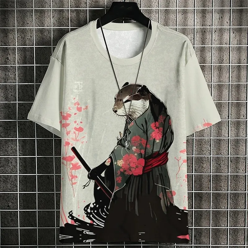 thumbnail image 1 of Camiseta de hombre con diseño de gato samurái japonés, camiseta de verano de moda de manga corta con estampado 3D de dibujos animados, camiseta de anime para hombre, camisetas para hombre, 1 of 5