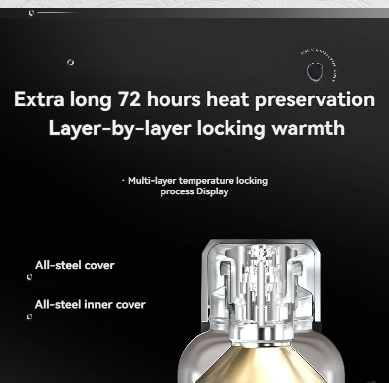2L/3L Thermos Water Bottle Insulated Hydro Flask With Folding Handle Stainless Steel Outdoor Sports Bottle Hot Water Bottle