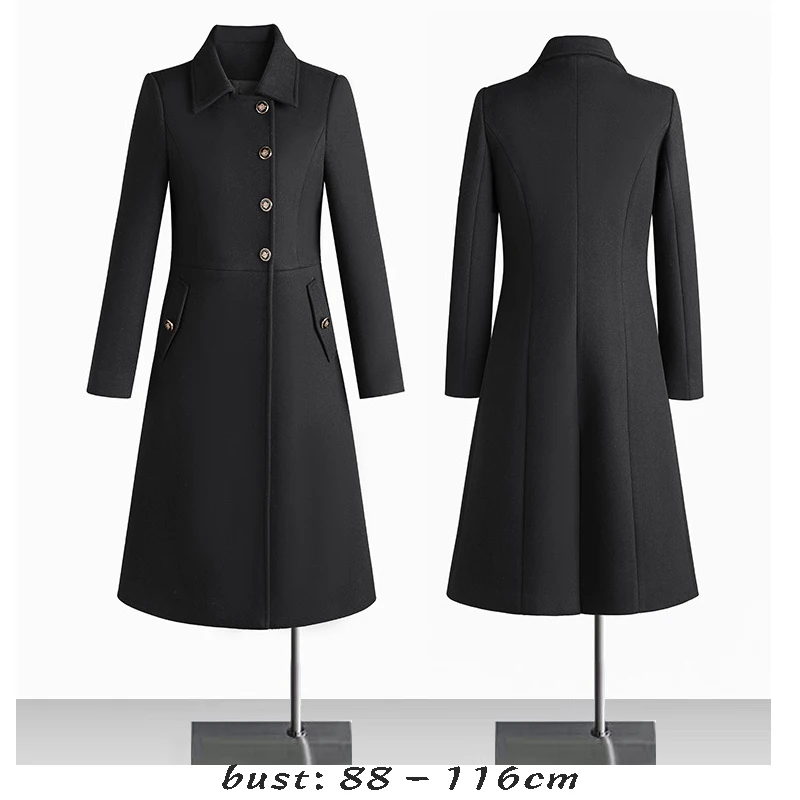 High quality wool blend long trench coat for women big size single breasted new winter 2023 elegant clothes - black grey blue