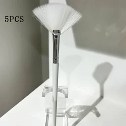 Set of 5 Soft Fan Cosmetic Brushes with Wooden Handles for Facial Masks and Peels (White)