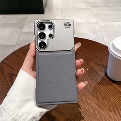 Luxury Matte Synthetic Leather Frameless Phone Case with Magsafe Compatibility - Galaxy S23 Ultra (Grey)