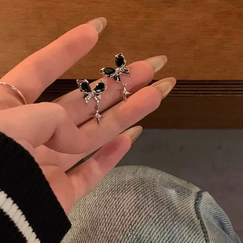 

New Trendy Silver Color Stud Earrings Butterfly Cross Star Black Punk For Women Girl Gift Fashion Jewelry Dropship Wholesale