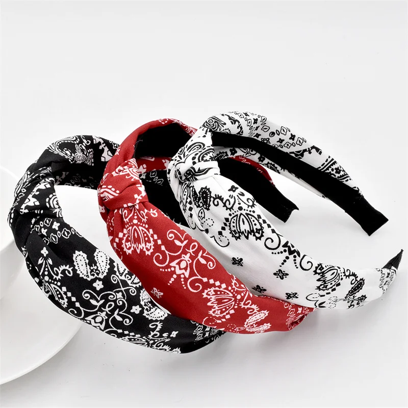 Elegant Bow Knot Headband for Women - Cashew Print Cloth Head Hoop for Everyday Wear