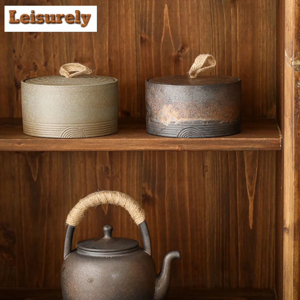 500ml Antique Style Ceramic Tea Box Japanese Coarse Pottery Tea Container Home Coffee Storage Jar Tradition Teaware Accessories