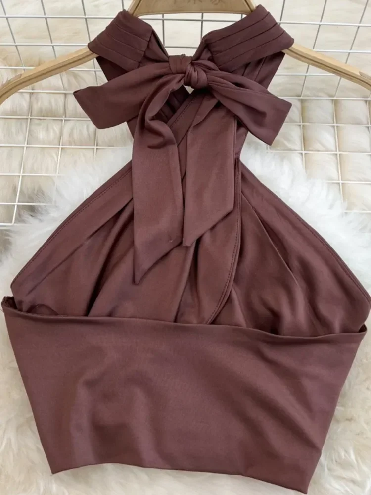 2024 New Women Fashion Summer Solid Skirts Suit Halter Sexy Cropped Tops Bodycon Saya 2 Pieces Female Beach Holiday Outfits New
