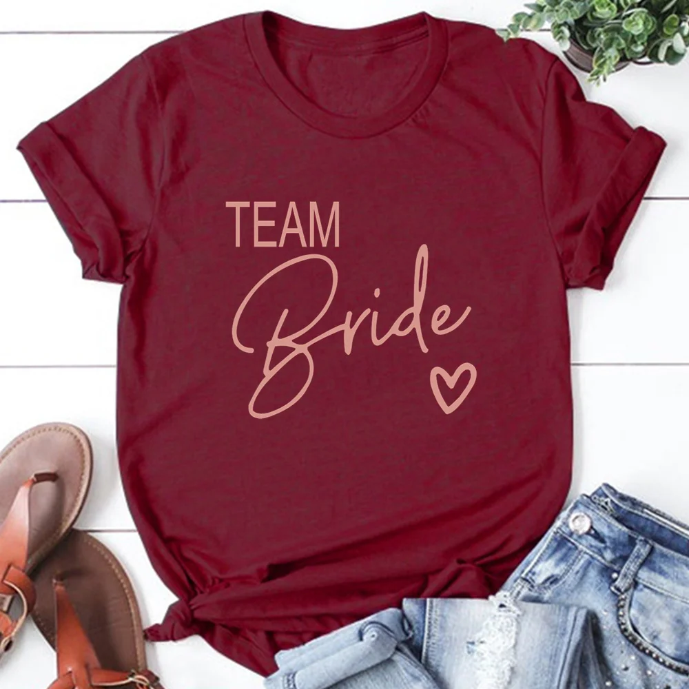 Team Bride Love Heart T Shirt Aesthetic Bridesmaid Bride Squad T-shirt Women Ulzzang Wedding Party Tops 1SS8 cute summer crop tops Tees