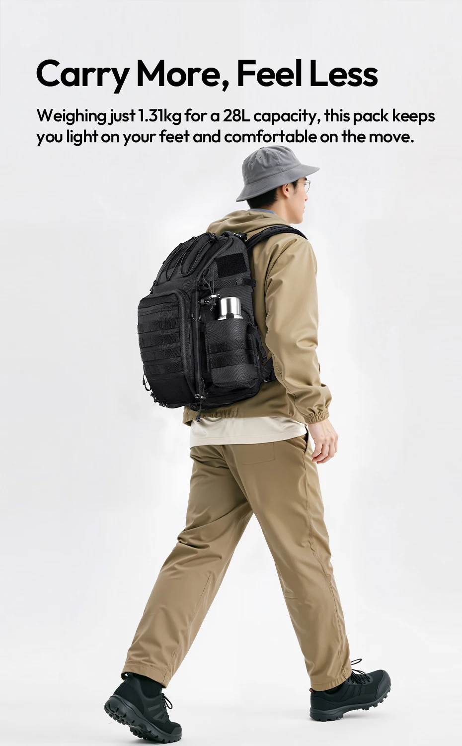 Tactical Camera Backpack 28L with Side Pockets Dividers U-Shaped Opening Foldabl