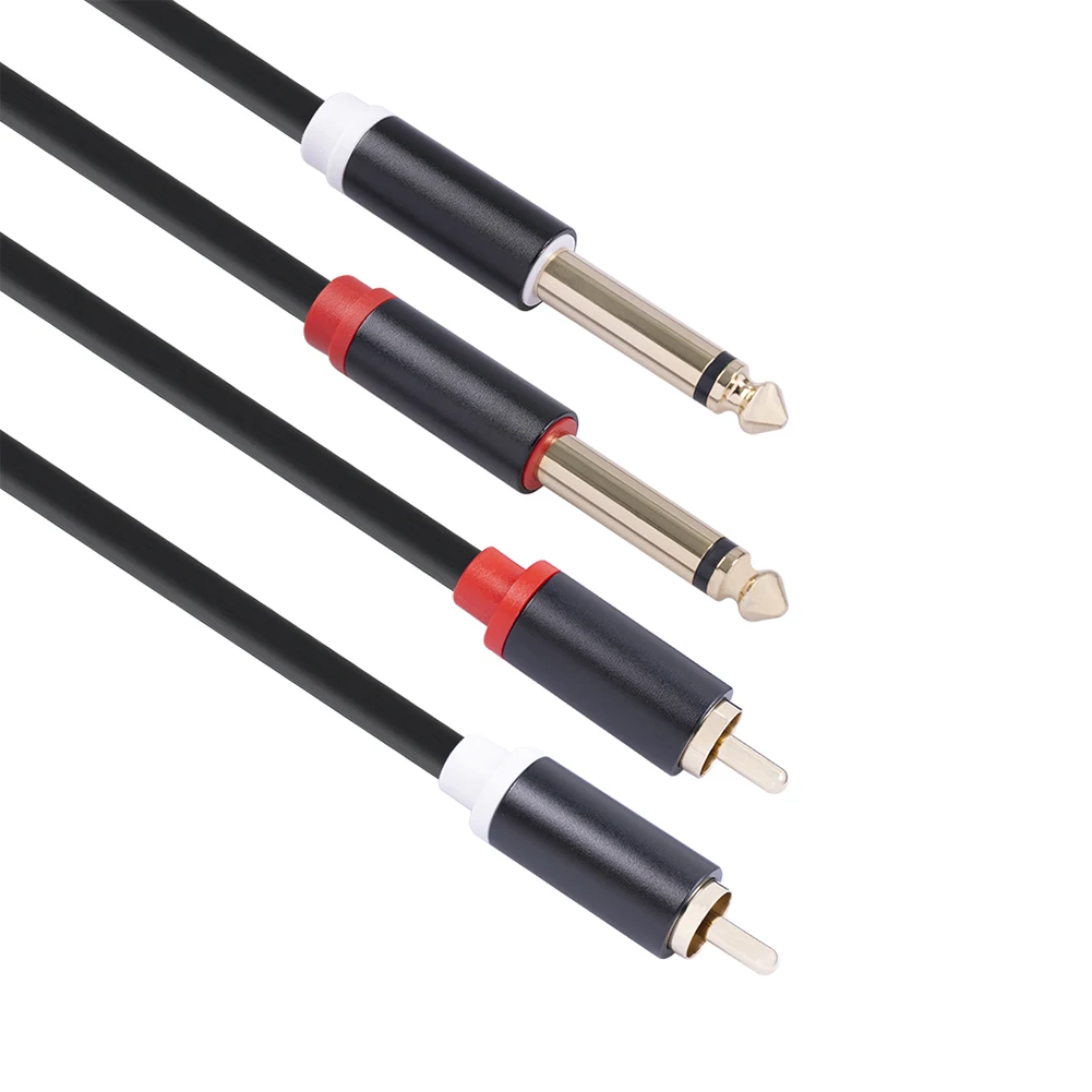 1.5m Audio Cable Gold-plated Plug Dual RCA Male to Dual 6.35mm Jack Male Audio Cable for Mixer Amplifier Splitter
