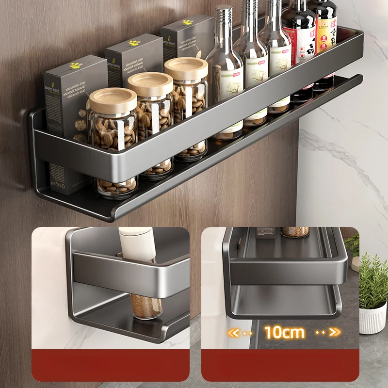 kitchen Stainless steel storage rack no punching bathroom wall shelf Seasoning bottle storage kitchen accessories organizer 4