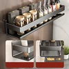kitchen Stainless steel storage rack no punching bathroom wall shelf Seasoning bottle storage kitchen accessories organizer 4