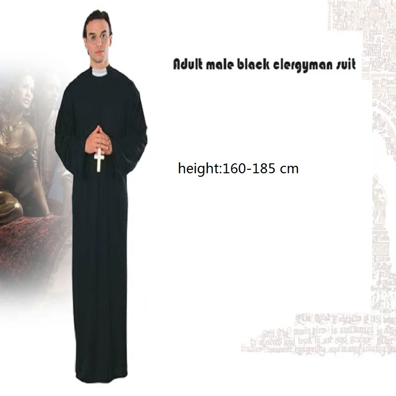 

Adult Halloween Costume Jesus Virgin Mary Pastor Nun Cosplay Party Performace Black Classic Priest Costumes With Cross Necklace