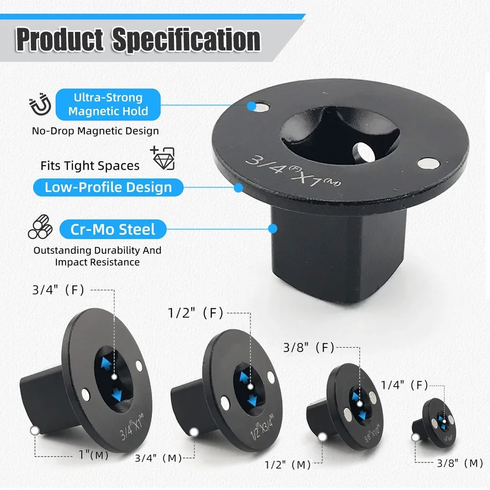 Low-Profile Impact Socket Adapter Set 3/4-1,1/2-3/4,1/2-3/8,1/4-3/8 Drive Ratchet Adapter 4 Pcs Socket Adapter Set