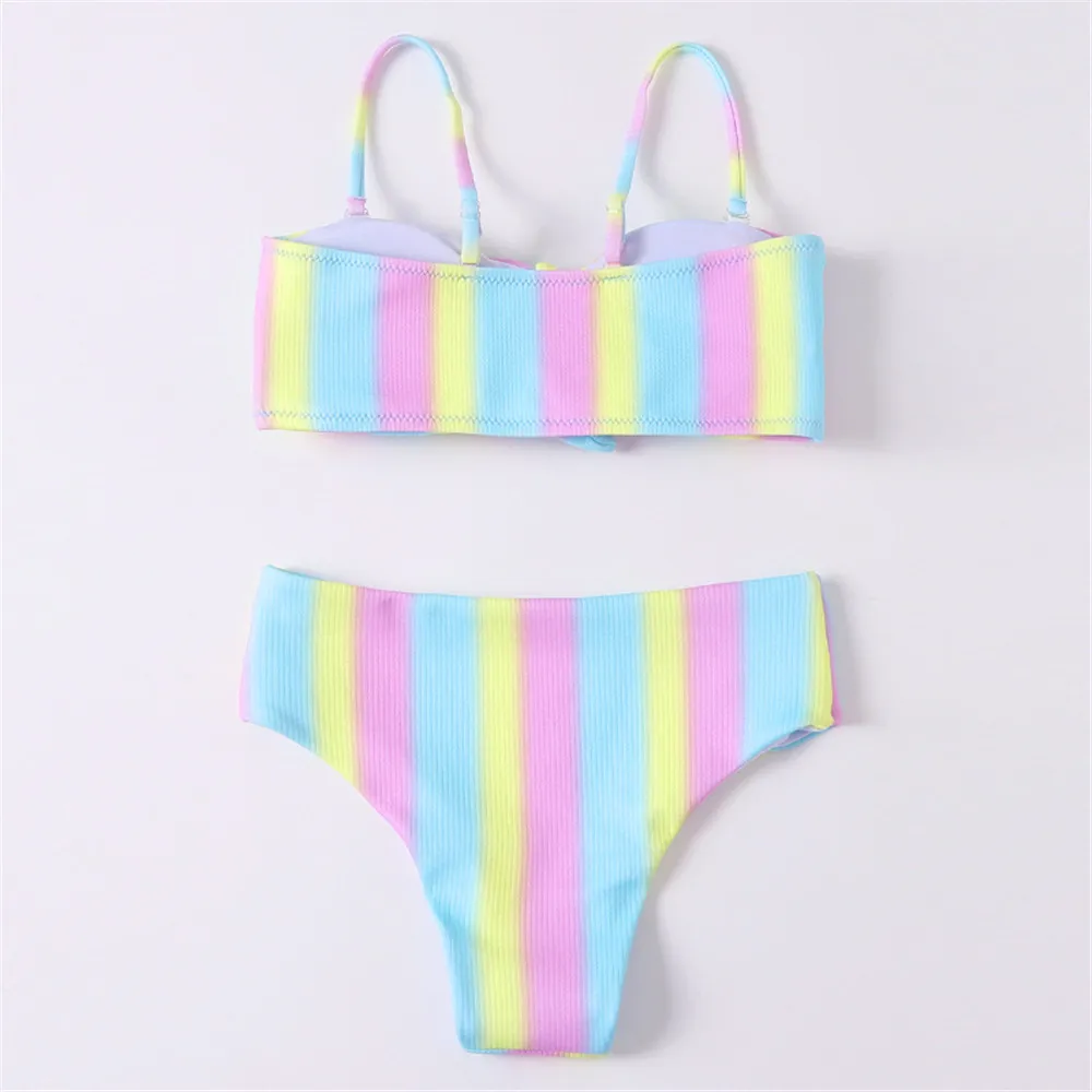 Rainbow Print Girls Kids Swimsuit Swimwear New Summer Kid Bandage Bikinis Children Baby Bandage Biquini Infantil Beachwear