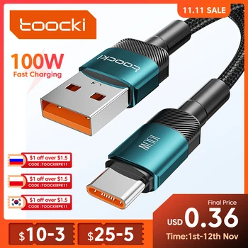 Кабель Toocki 6A USB Type C для Huawei Honor 100 Вт/66 Вт, зарядное устройство для быстрой зарядки, USB C кабель для передачи данных для Xiaomi Poco Oneplus Samsung