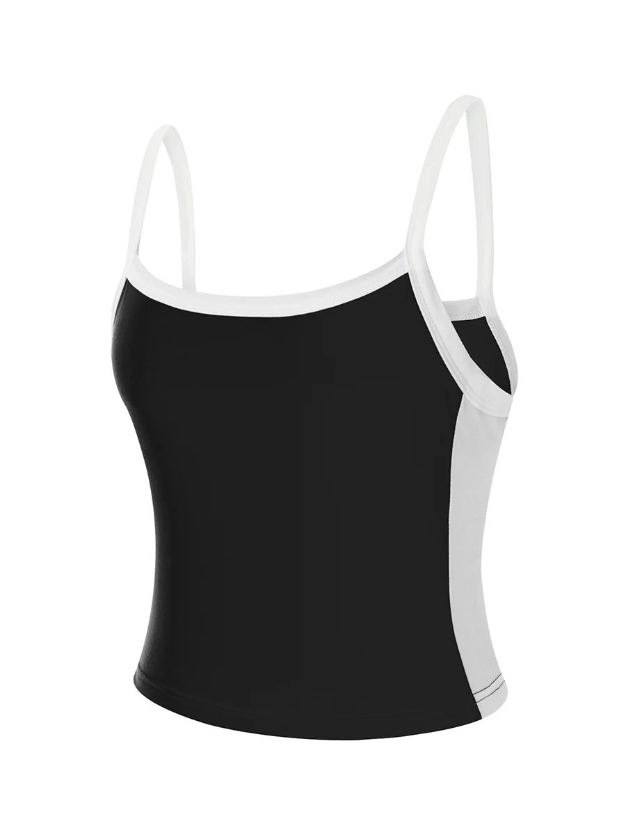 Women Crop Tops Spaghetti Strap Square Neck Contrast Color Slim Fit Camisoles For Women Summer Casual Short Tank Tops 5