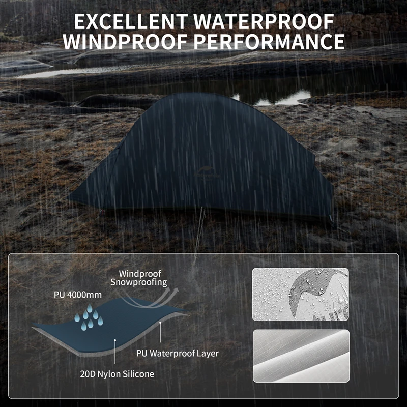 Naturehike Camping Tent Ultralight Portable Cloud Up Upgrade 1 Person Shelter Tent Folding Backpack Waterproof Travel Beach