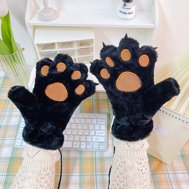 Plush Women Mittens Bear Soft Fleece Gloves Winter Warm Thicken Fingerless Mitten Girls Student Outdoor Warmer Gift Hand Glove