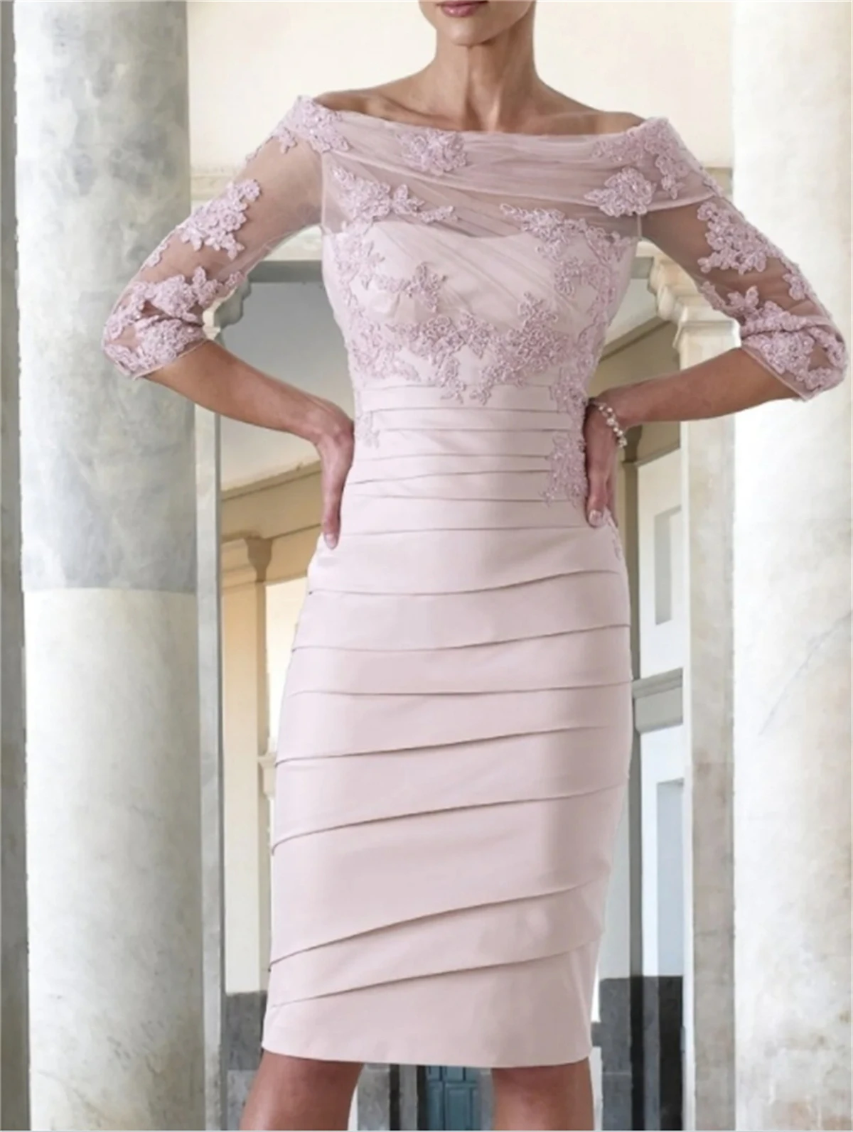 

Half Sleeves Tulle And Satin Lace Appliques Beading ladies dresses for special occasions mother of the bride dress for wedding